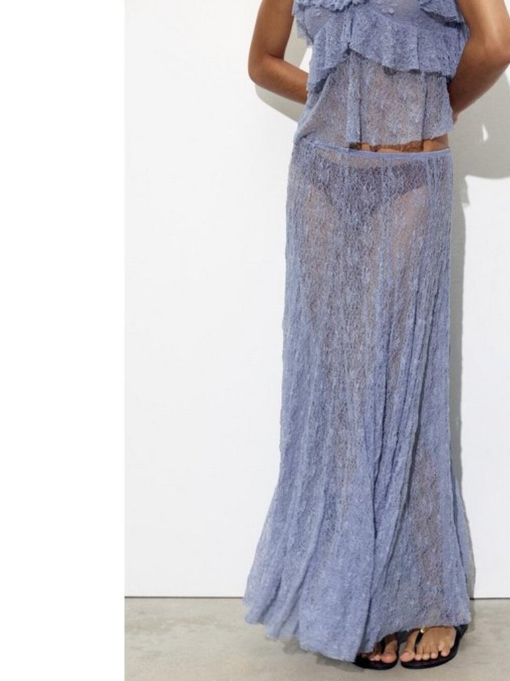 Zara Lavender Sheer Lace Long Skirt, NWT, M